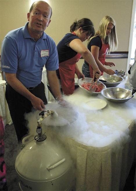 Sub Zero owner Jack Walsh uses liquid nitrogen to whip up a batch of ice cream Sept. 7 at the Federal Way Chamber of Commerce luncheon. The Federal Way franchise is the first in Washington.