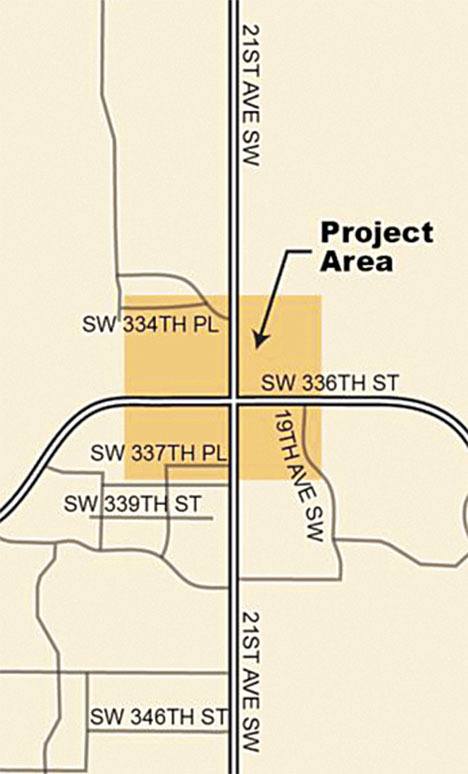 Map showing construction at 21st Avenue SW and SW 336th Street in Federal Way.