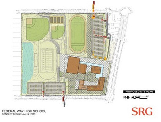 The new Federal Way High School will be sited on the southeast corner of the current property