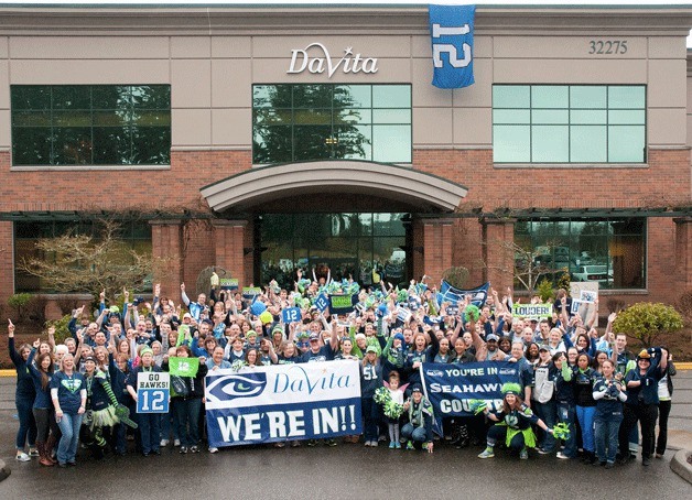 DaVita Federal Way Community Dialysis Center staff and family show off their Seahawks pride on Blue Friday.