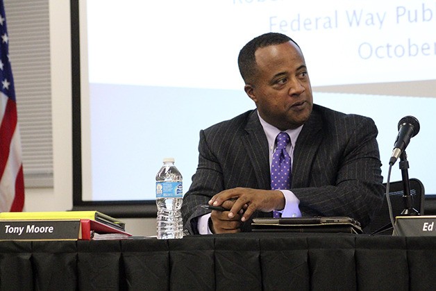 Tony Moore at the Oct. 15 meeting of the Federal Way School Board.