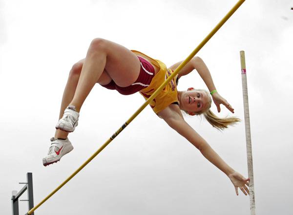 Thomas Jefferson's Montana Pelligrini claimed the West Central District title in the pole vault with a leap of 11-0 Saturday at Mount Tahoma High School.