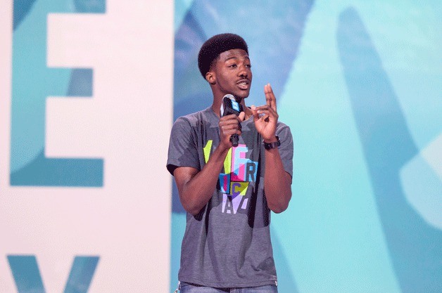 Federal Way High School senior Joshua Dawson speaks during a past WE Day event.