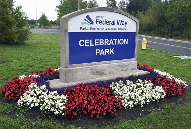 One of the new signs for Celebration Park near the park’s entrance at 9th Avenue South.