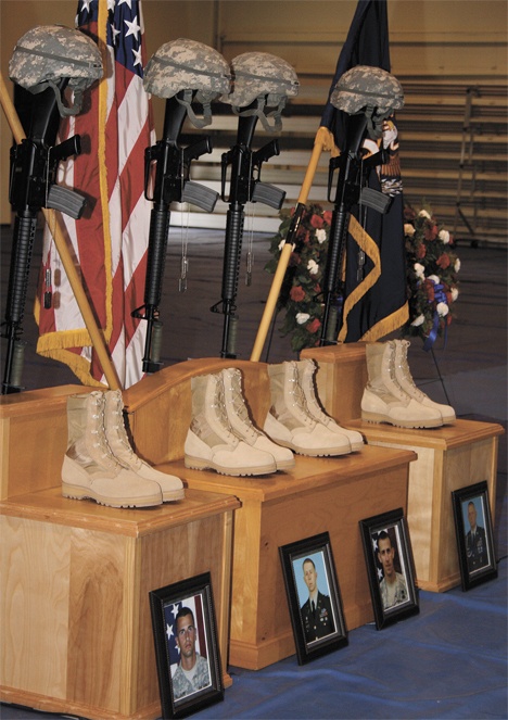 A memorial was held Sept. 9 to honor four recently killed Fort Lewis soldiers. The boots