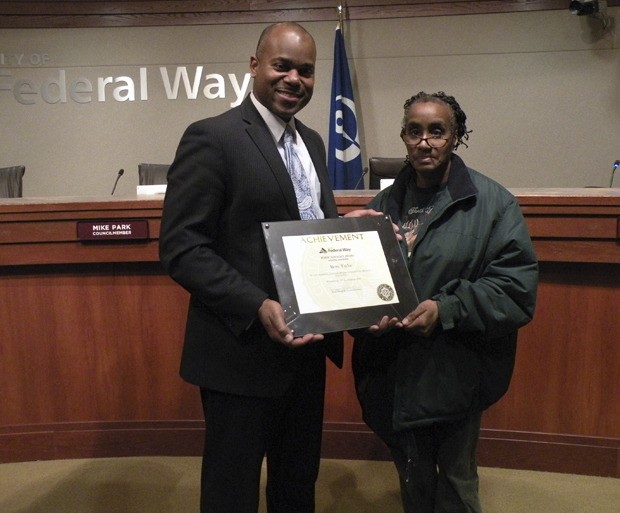 Federal Way resident Betty Taylor was presented with a 2011 Martin Luther King Jr. Public Advocate Award on Feb. 1 by Federal Way City Councilman Roger Freeman.