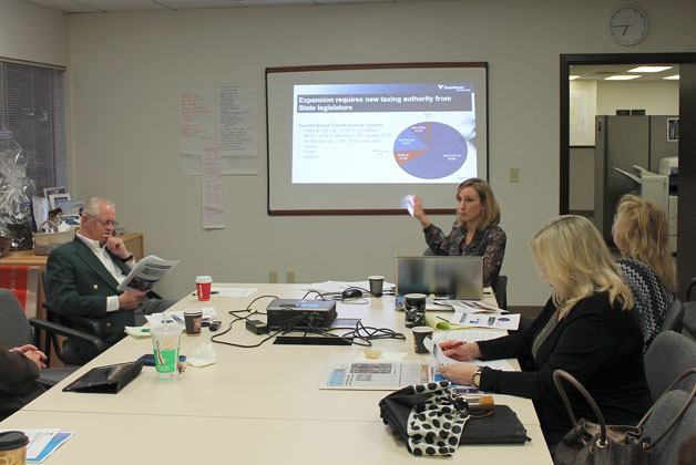 Sound Transit government relations officer Chelsea Levy explains Sound Transit's long range plan to the Greater Federal Way Chamber of Commerce's Government Affairs Committee.