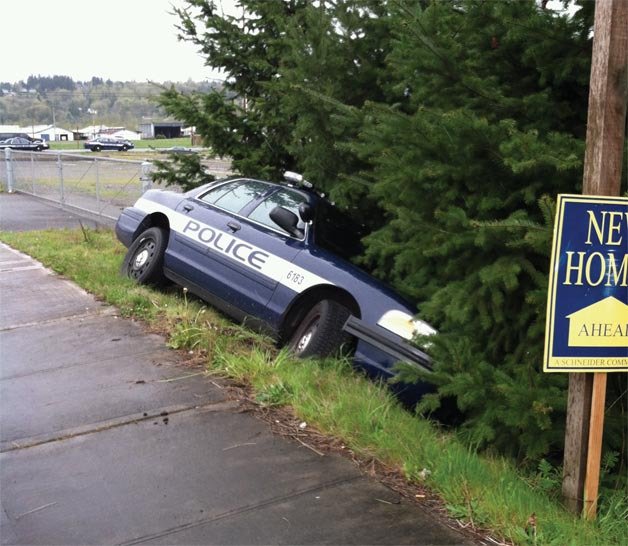 A Federal Way police car ended up in the ditch after the April 6 pursuit