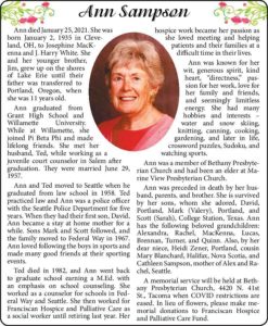 Ann Sampson | Obituary | Federal Way Mirror