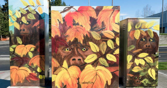 The Sasquatch-themed utility box sits on the corner of S 352nd and Pacific Highway 99 in Federal Way. Photo courtesy of the Federal Way Arts Commission