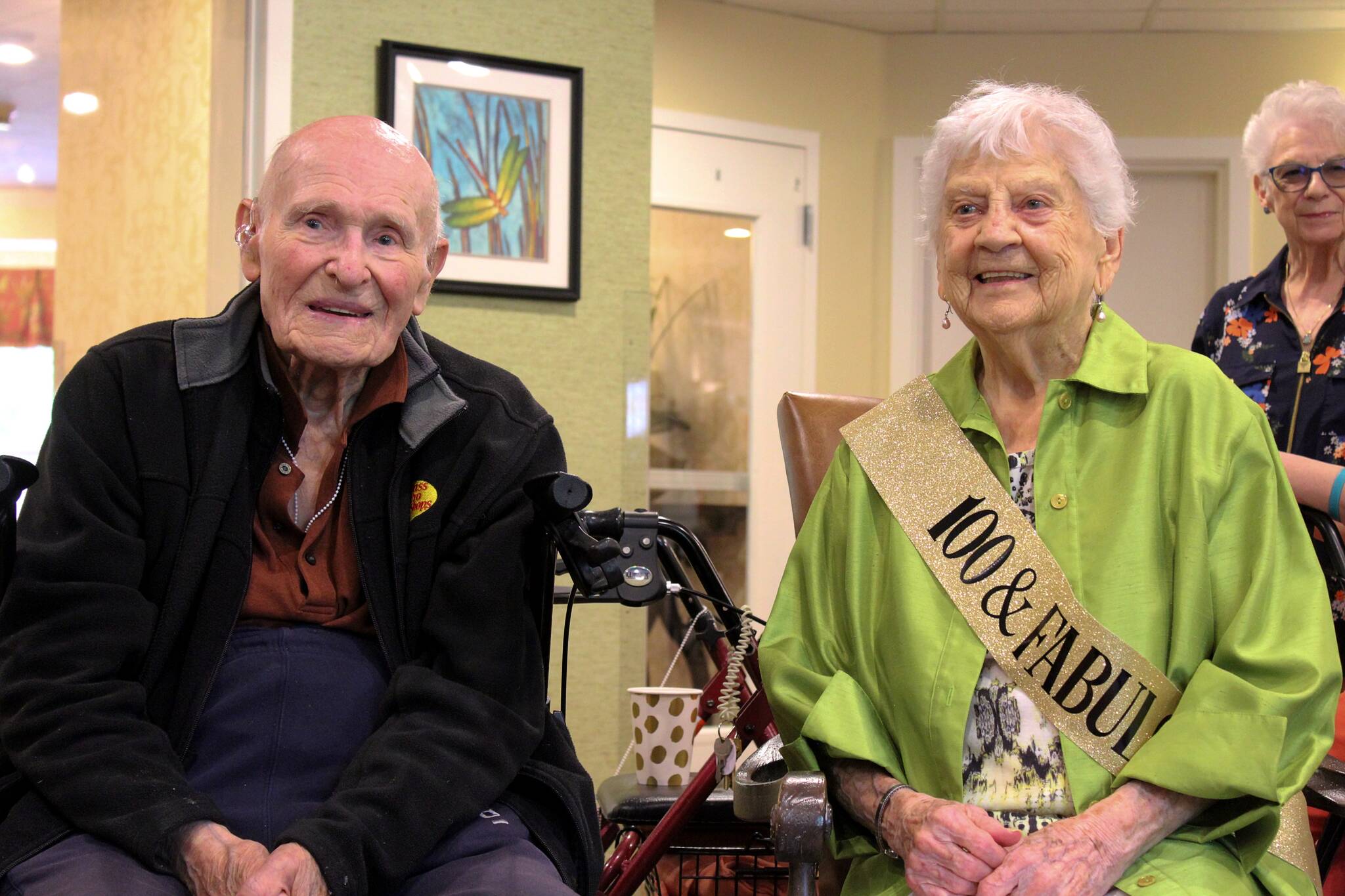 Alex Bruell / The Mirror 
Village Green’s two centenarians, World War II veteran Leo Thoennes and Esther Vine, celebrated Vine’s 100th birthday on June 16 at Federal Way’s Village Green retirement home.