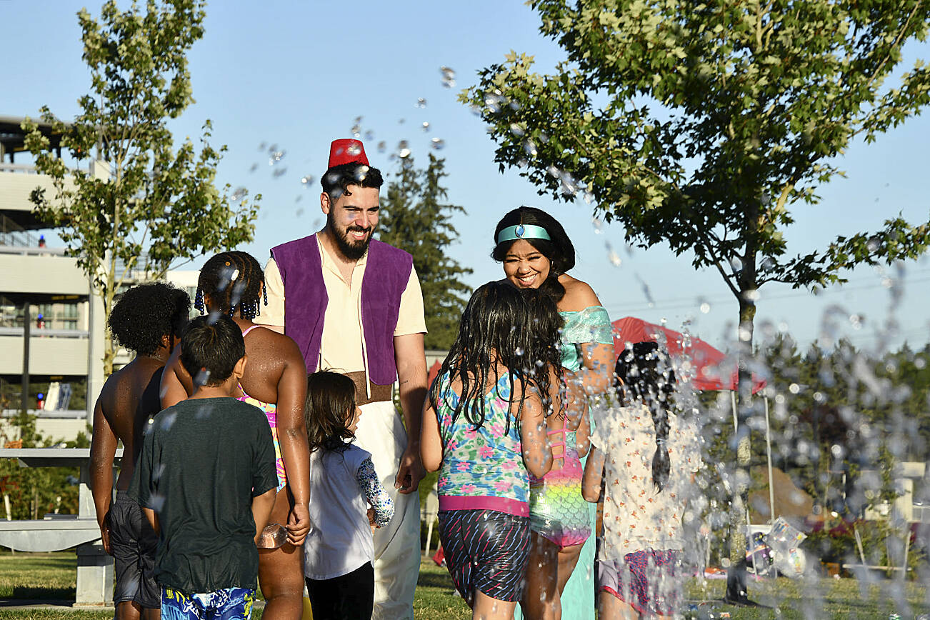 Aladdin and Jasmine made an appearance at the July 24, 2021, Movies in the Park in Federal Way. (Photo courtesy of Shelley Pauls)