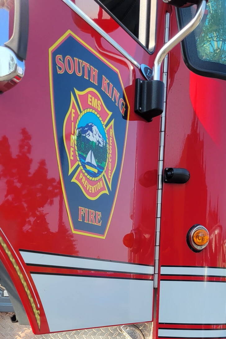Photo courtesy of South King Fire Facebook
South King Fire engine door with logo that includes their (official) new name.
