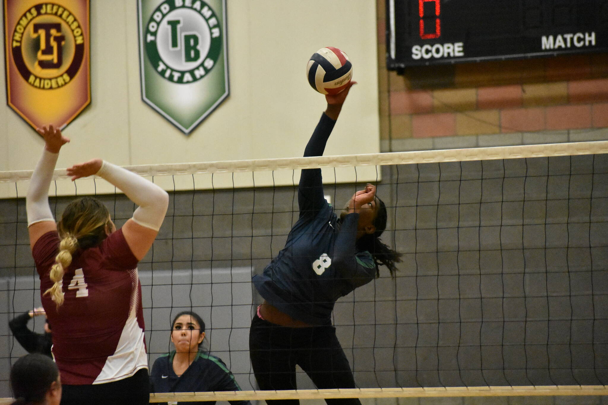 Aissata Bangoura with a spike against Kentlake in the first set. Ben Ray / The Mirror