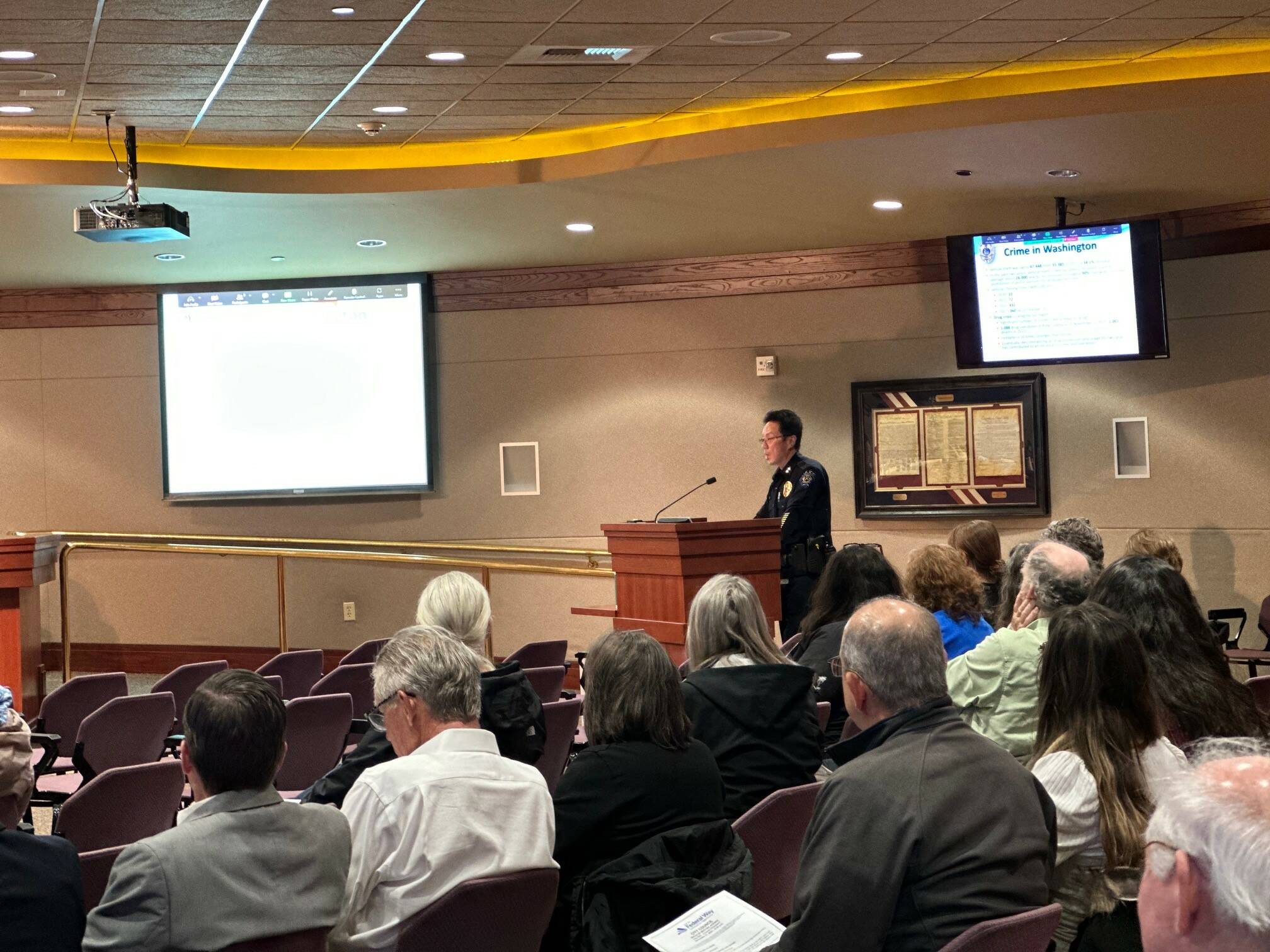 Photo courtesy of David Solano/Federal Way Mayor’s office.
Police Chief Andy Hwang shares public safety updates with the Federal Way City Council.