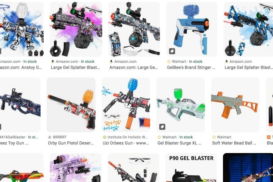 Examples of toy guns that fire Orbeez. (Google Images screenshot)