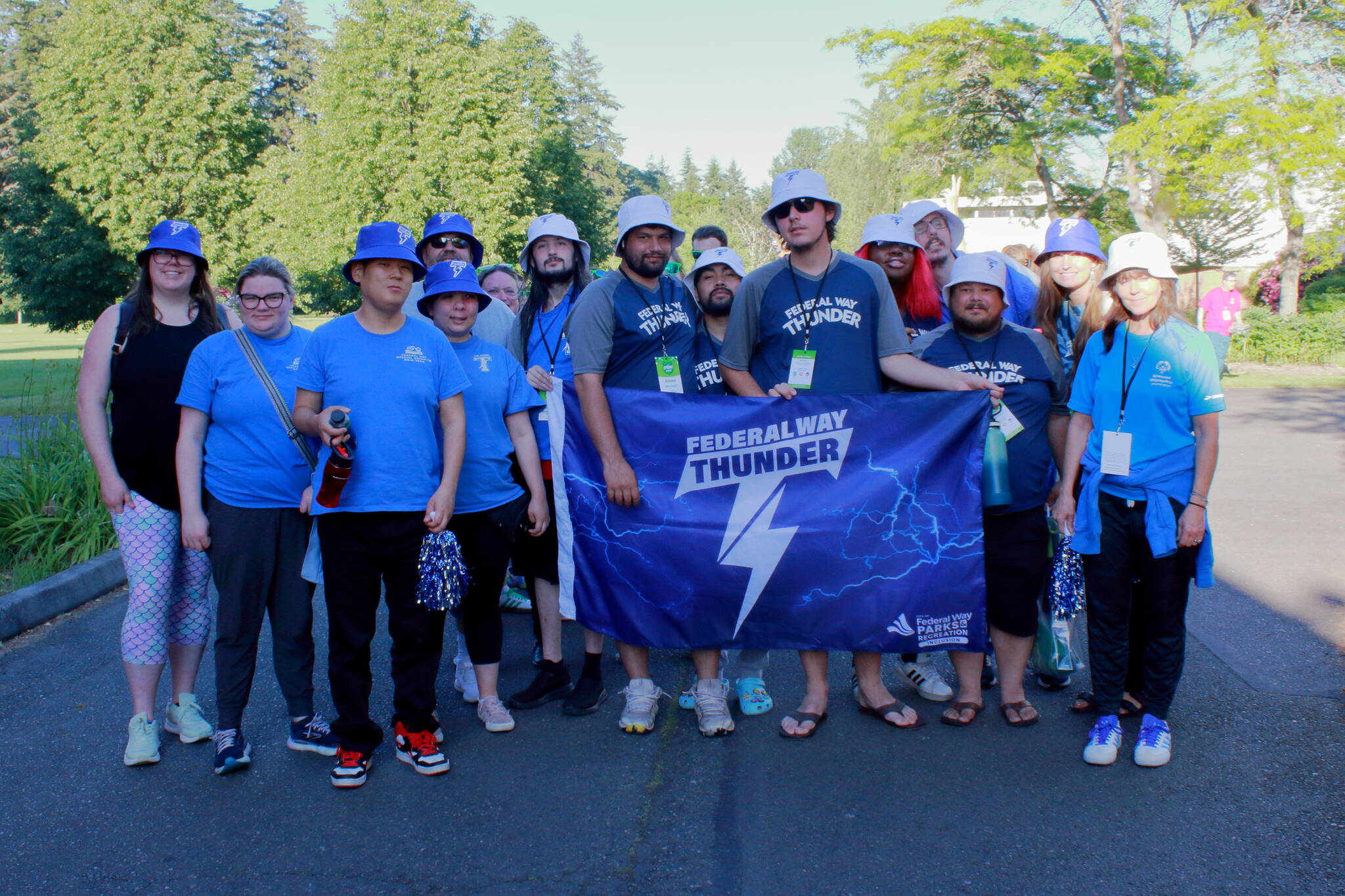 The Federal Way Thunder team in the Special Olympics gets ready to head into the opening ceremony on Friday, June 7, at Pacific Lutheran University. Photo by Keelin Everly-Lang / The Mirror