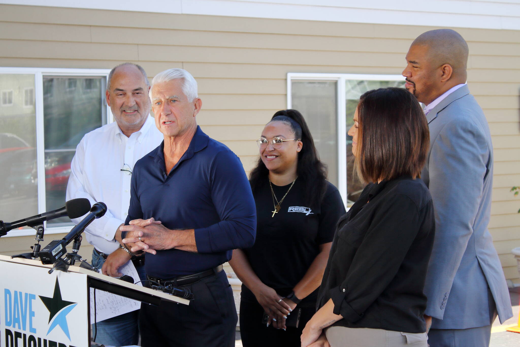 Candidate Dave Reichert stands with service providers who spoke at his press conference on Wednesday, July 31, at FUSION Family Center in Federal Way. Photo by Keelin Everly-Lang / the Mirror