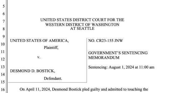 Desmond Bostick’s sentencing documents. Courtesy of the United States District Court