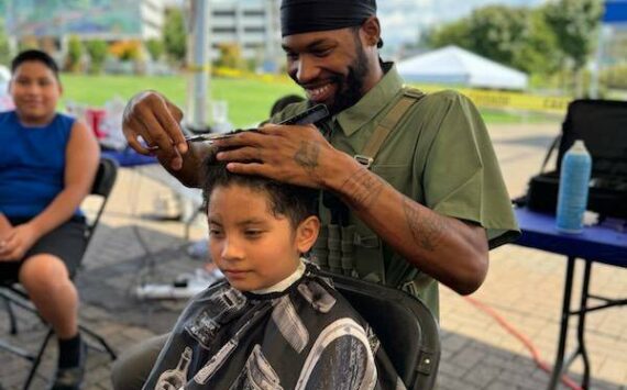 On Aug. 27 at Town Square Park in Federal Way, the Back 2 School Free Haircuts event returned, where students ages 5 to 18 could get their hair cut for free. About 325 students got a free haircut at the event. Photo provided by Bella Red