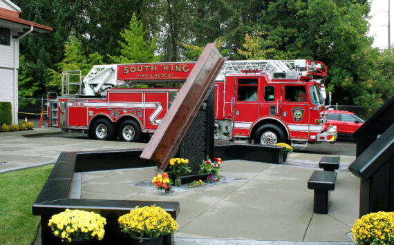 A 10-foot steel beam from the wreckage of the World Trade Center in New York is part of the South King Fire’s memorial honoring the lives lost in the Sept. 11, 2001, terrorist attack. Mirror file photo