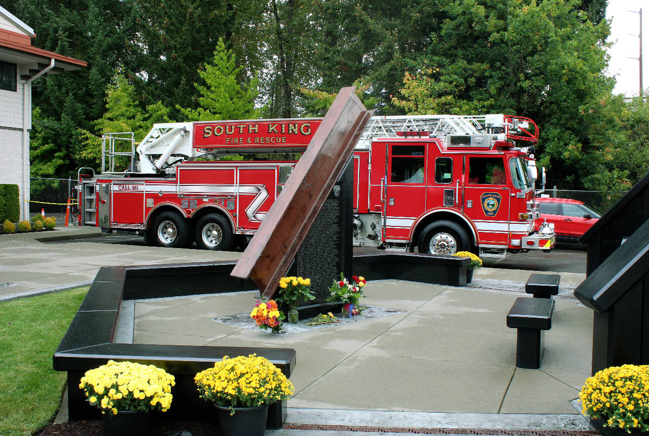 A 10-foot steel beam from the wreckage of the World Trade Center in New York is part of the South King Fire’s memorial honoring the lives lost in the Sept. 11, 2001, terrorist attack. Mirror file photo