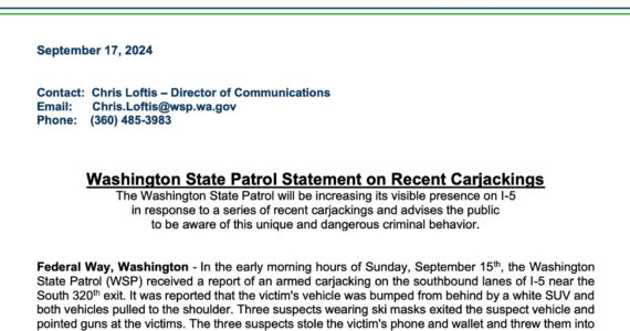 (Press release from Washington State Patrol)