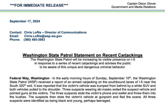 (Press release from Washington State Patrol)