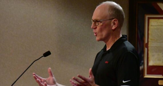 Todd Jarvis, president of DBM Contractors, speaks at the Federal Way City Council meeting on Sept. 17 during public comment. Photo by Bruce Honda