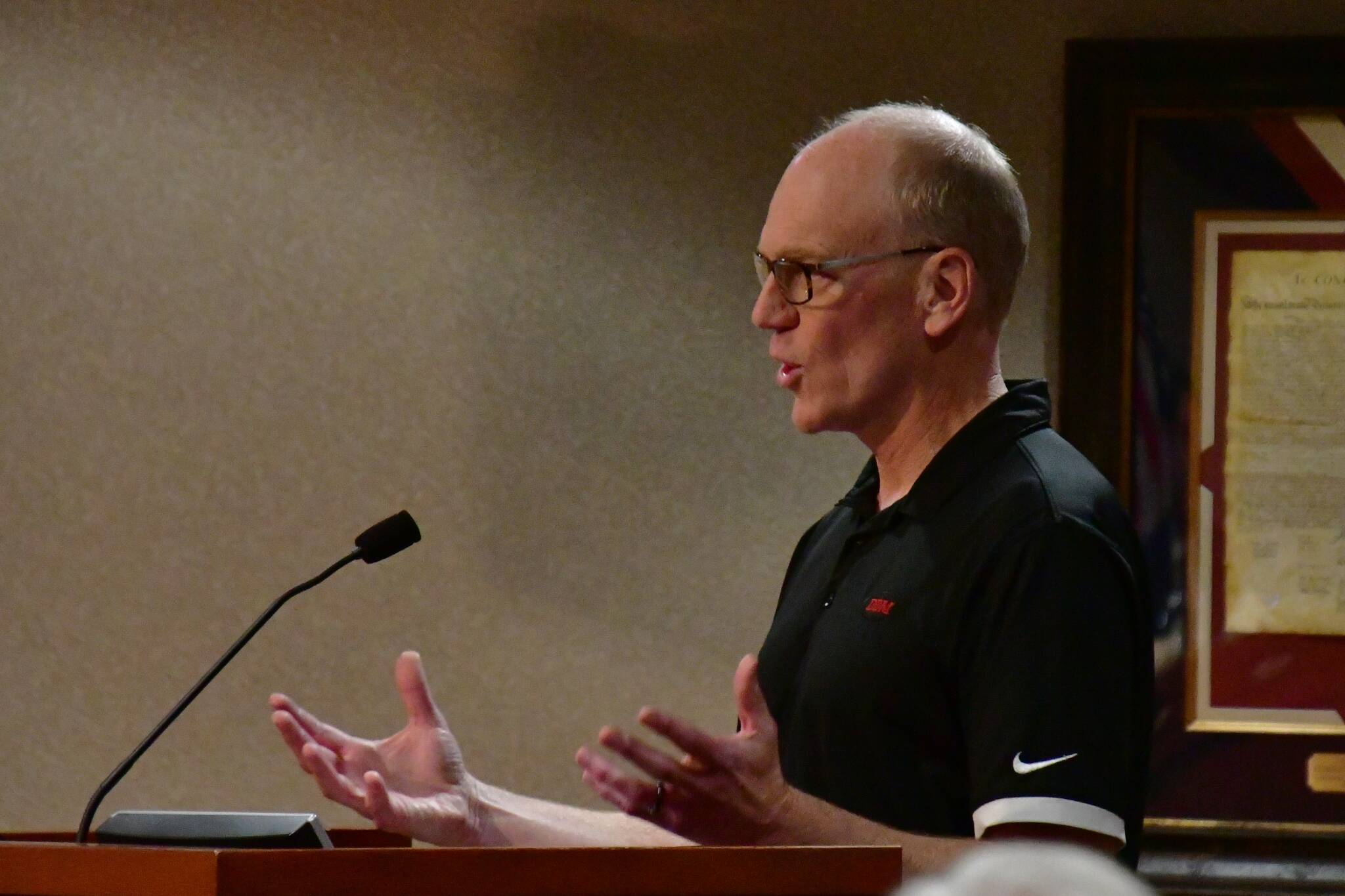 Todd Jarvis, president of DBM Contractors, speaks at the Federal Way City Council meeting on Sept. 17 during public comment. Photo by Bruce Honda