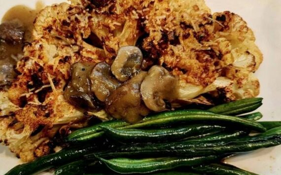 Roasted cauliflower steaks with mushroom gravy. Courtesy photo