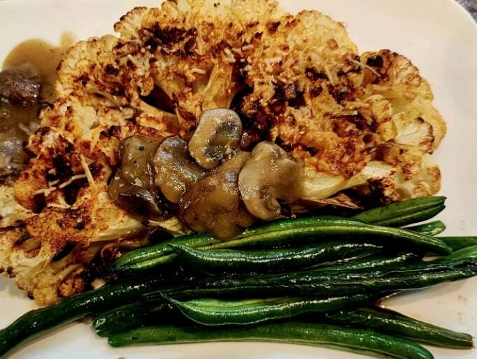 Roasted cauliflower steaks with mushroom gravy. Courtesy photo