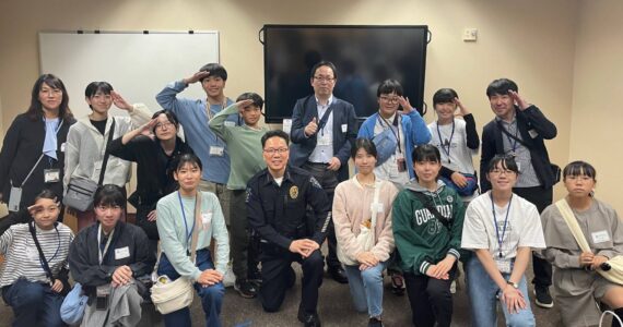 Students from Federal Way’s sister city Hachinohe, Japan, with FWPD Chief Andy Hwang. Courtesy photo