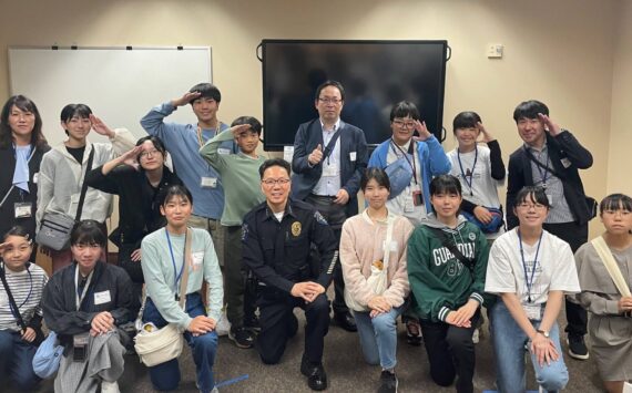 Students from Federal Way’s sister city Hachinohe, Japan, with FWPD Chief Andy Hwang. Courtesy photo