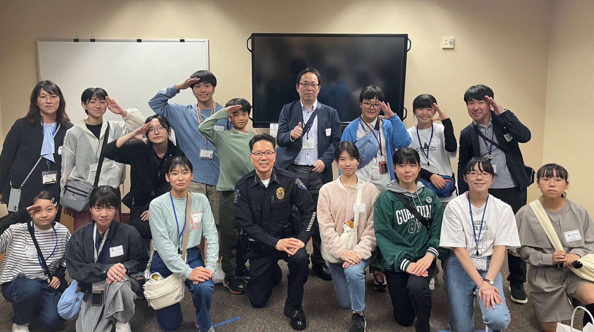 Students from Federal Way’s sister city Hachinohe, Japan, with FWPD Chief Andy Hwang. Courtesy photo