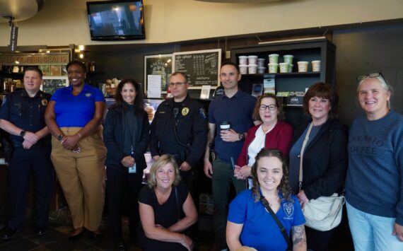 Federal Way Police Department staff at Asensio Coffee for National Coffee With a Cop Day. Photo by Joshua Solorzano/The Mirror