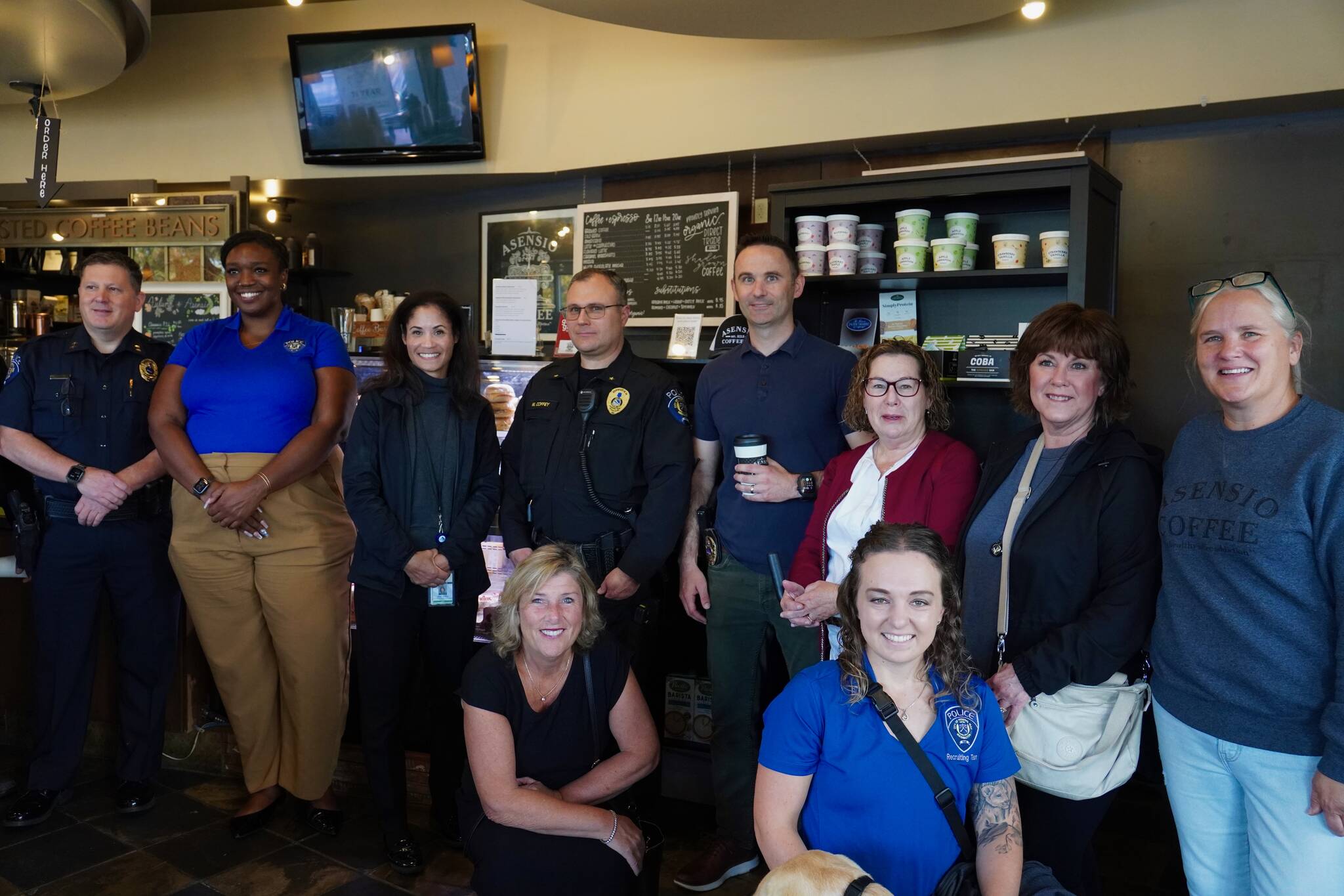 Federal Way Police Department staff at Asensio Coffee for National Coffee With a Cop Day. Photo by Joshua Solorzano/The Mirror