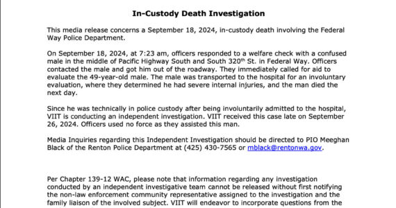 Screenshot of the The Valley Independent Investigative Team’s press release.