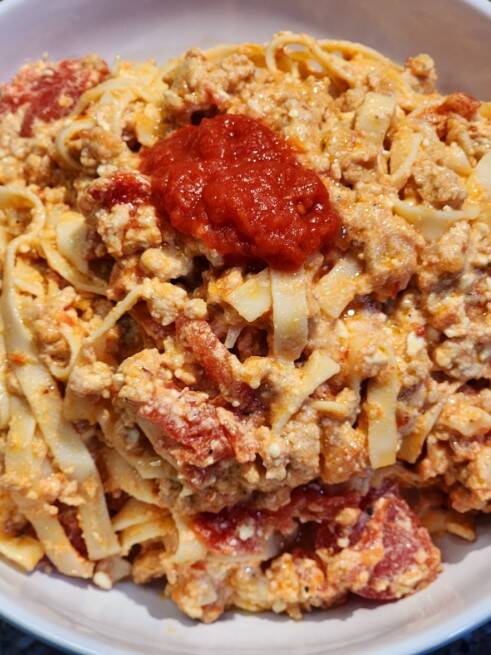 Tagliatelle Pasta with Chicken and Tomatoes. Photo by Vickie Chynoweth.