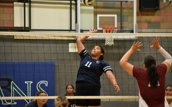 Kiana Smiley goes for the spike against Kentlake. Ben Ray / The Mirror