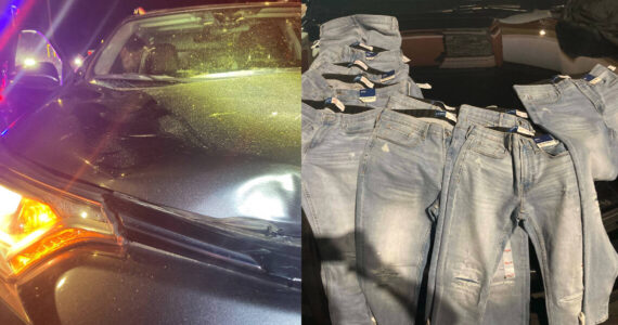 The car that hit the man and the recovered jeans. Photos courtesy of Federal Way Police Department