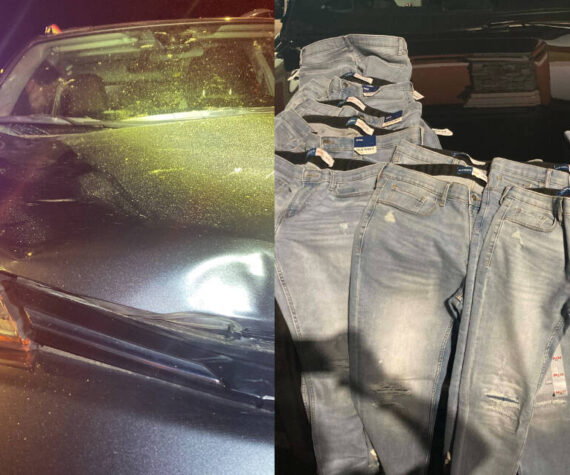 The car that hit the man and the recovered jeans. Photos courtesy of Federal Way Police Department