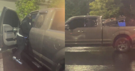 Man who stole from Chris Rodriguez’s van and the truck he fled in. Photos from Federal Way Police Department