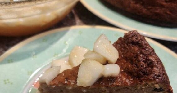 Coconut almond cake with pear syrup. Courtesy photo