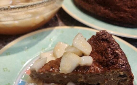 Coconut almond cake with pear syrup. Courtesy photo