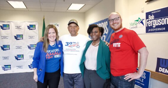 Shannon McCann, James Grayson, State Rep. Jamila Taylor and Sam Rise on Nov. 5 at a Get Out the Vote event at the Washington Education Association in Federal Way located at 32032 Weyerhaeuser Way South.