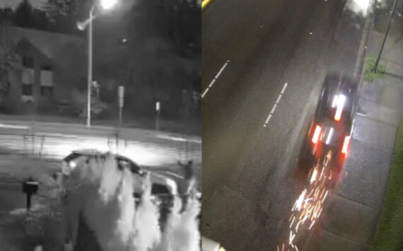 One of the photos from <a href="https://cdn.jwplayer.com/previews/90EpVjSq-4Tg7R3ZA" target="_blank">the scene of the shooting (left),</a> and the Dodge Charger shortly after hitting a vehicle and before crashing. Photos courtesy of FWPD