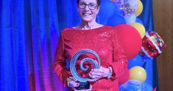 Cindy Ducich of the Federal Way Mirror after receiving the Business Impact Award at the Greater Federal Way Chamber of Commerce’s fundraising gala Nov. 16. Courtesy photo