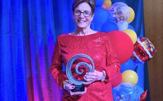 Cindy Ducich of the Federal Way Mirror after receiving the Business Impact Award at the Greater Federal Way Chamber of Commerce’s fundraising gala Nov. 16. Courtesy photo