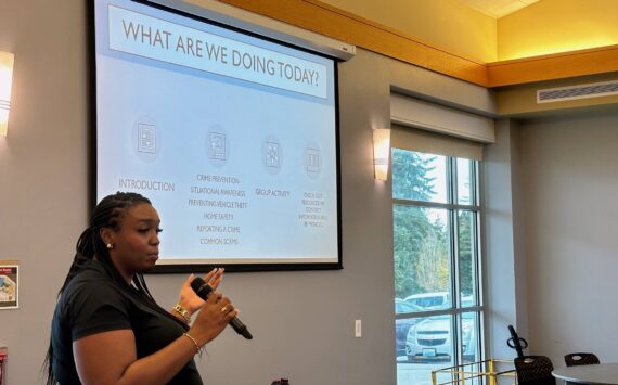 At the Nov. 13 meeting of the Federal Way Senior Commission, FWPD community engagement coordinator Tiffany Clemmings discussed various topics such as crime prevention, situational awareness, preventing vehicle theft, home safety, reporting a crime, and common scams. Photo by Joshua Solorzano/The Mirror